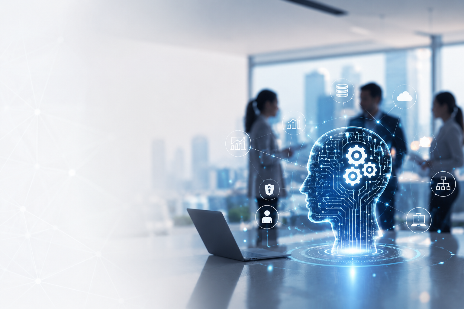 AI Agents — Computerized Brain with Circuitry and Data Streams